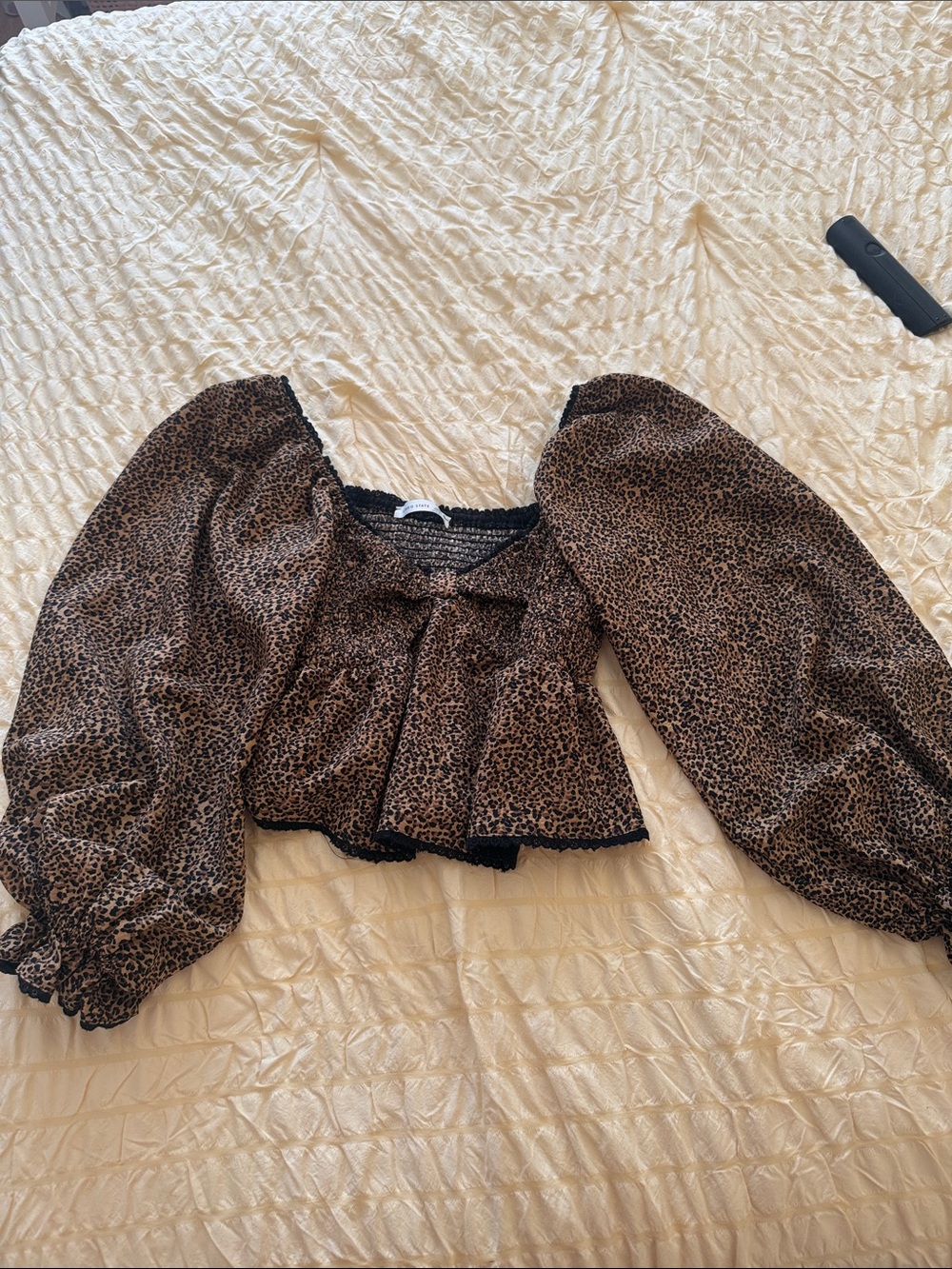 Altar'd State Brown Leopard Puff Sleeve Crop Top